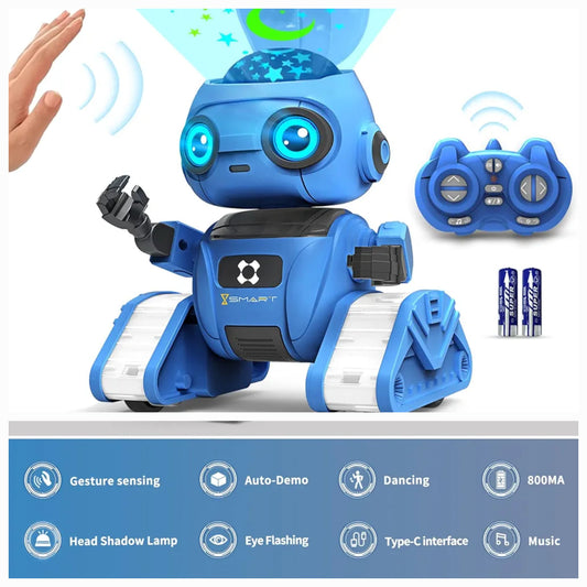 Rechargeable Remote Control Robot with Auto-Demonstration, Light Projection, Dance Moves, Music, and Gesture Sensing